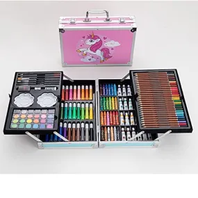 Artek Art Set Gift 145pcs with Portable Aluminum Case Box Professional Artists Drawing Painting Kit for Kids Including Colored Pencils Watercolor Paints (Unicorn Pink)