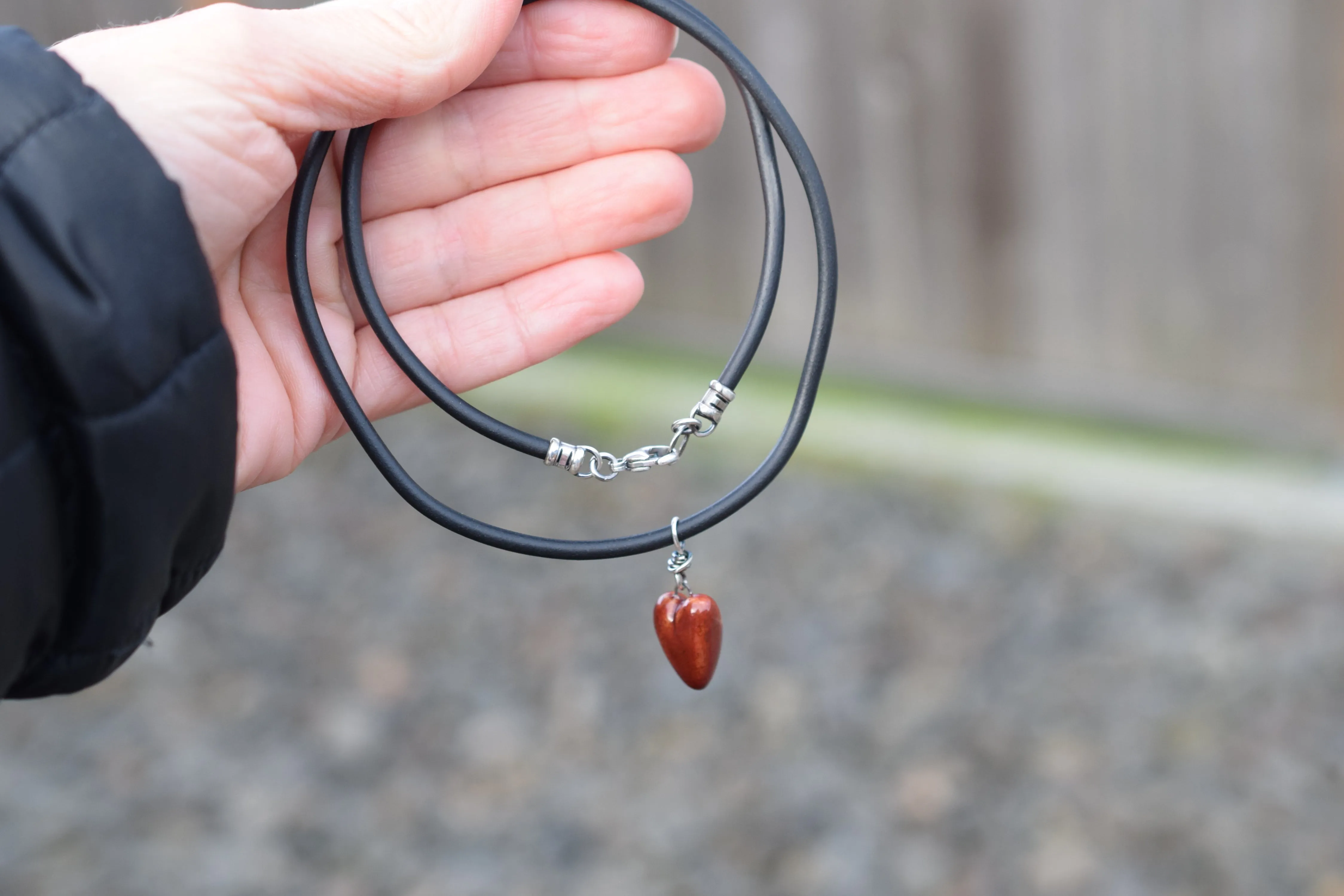 Black Cord Necklace. Sterling Silver. Bunna Faux Leather. Handmade Necklace. Sterling Silver. Vegan Leather.