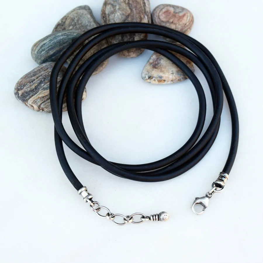 Black Cord Necklace. Sterling Silver. Bunna Faux Leather. Handmade Necklace. Sterling Silver. Vegan Leather.