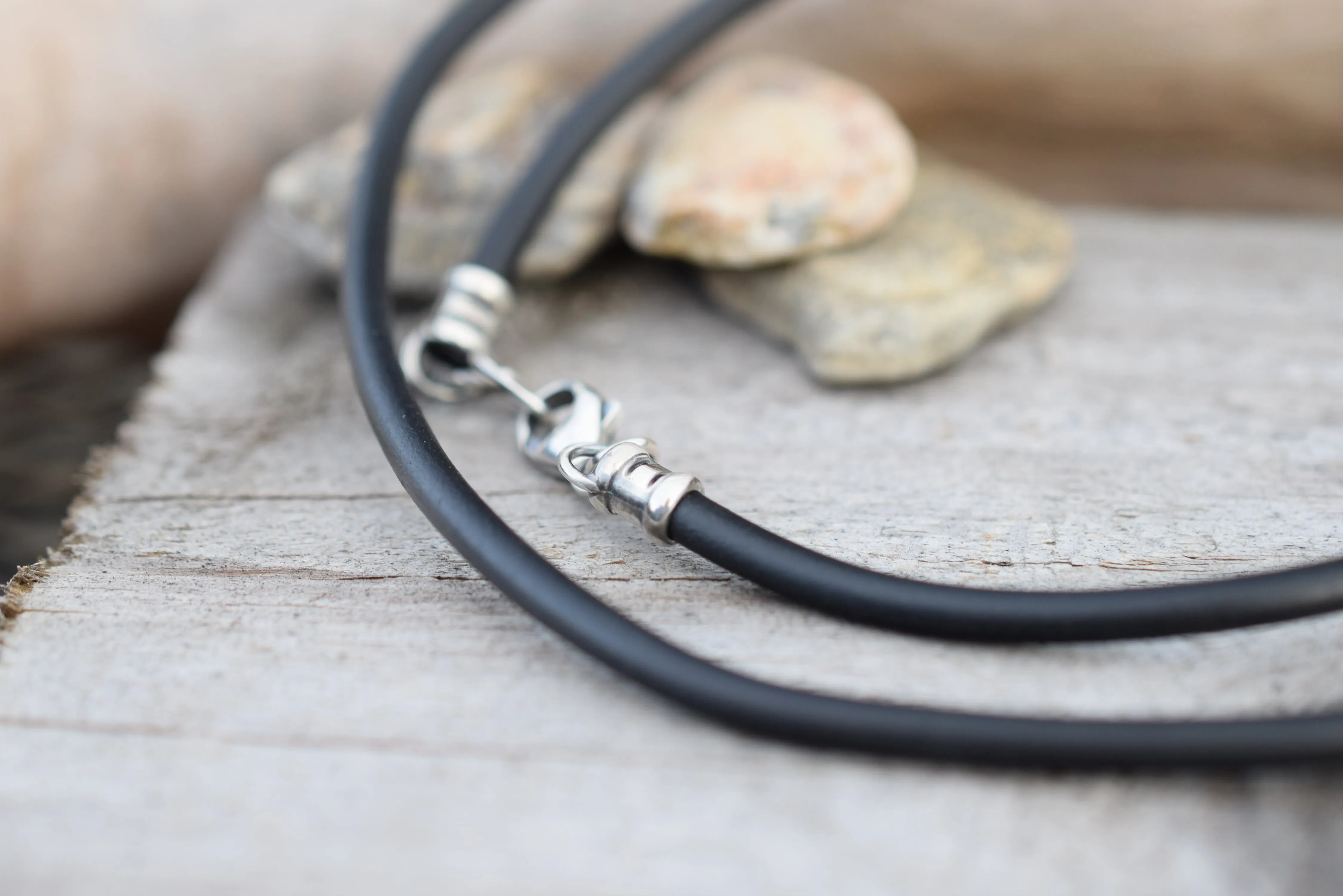 Black Cord Necklace. Sterling Silver. Bunna Faux Leather. Handmade Necklace. Sterling Silver. Vegan Leather.