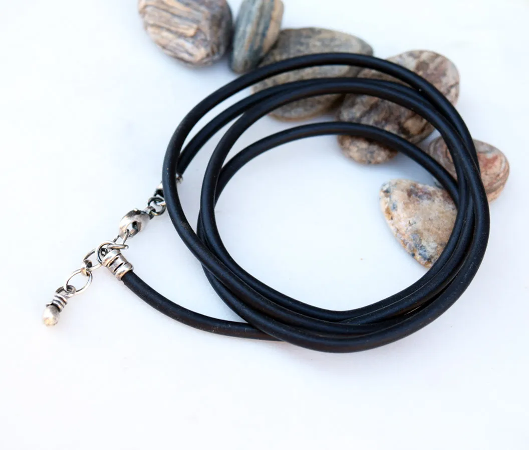 Black Cord Necklace. Sterling Silver. Bunna Faux Leather. Handmade Necklace. Sterling Silver. Vegan Leather.