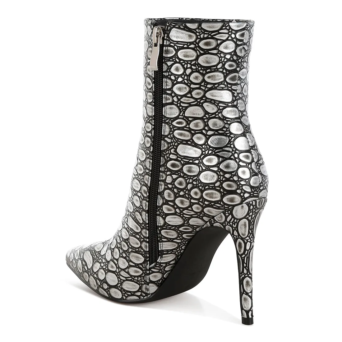Embossed Stiletto Heel Ankle Boots