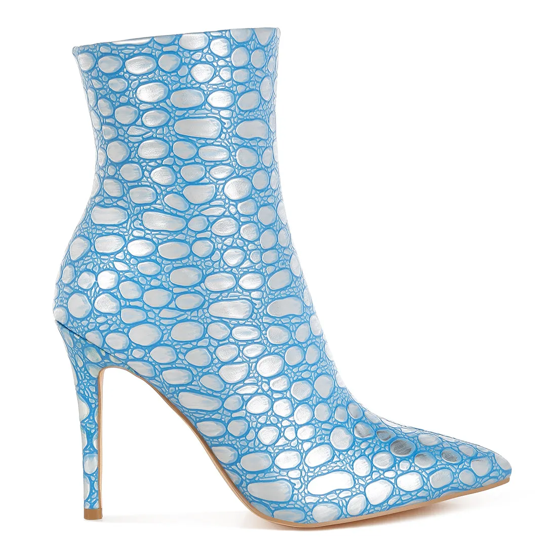 Embossed Stiletto Heel Ankle Boots