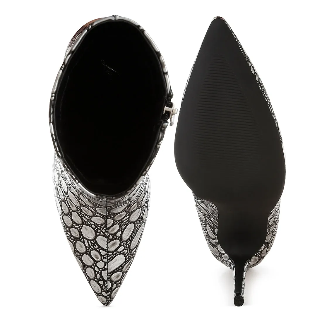 Embossed Stiletto Heel Ankle Boots