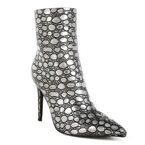 Embossed Stiletto Heel Ankle Boots
