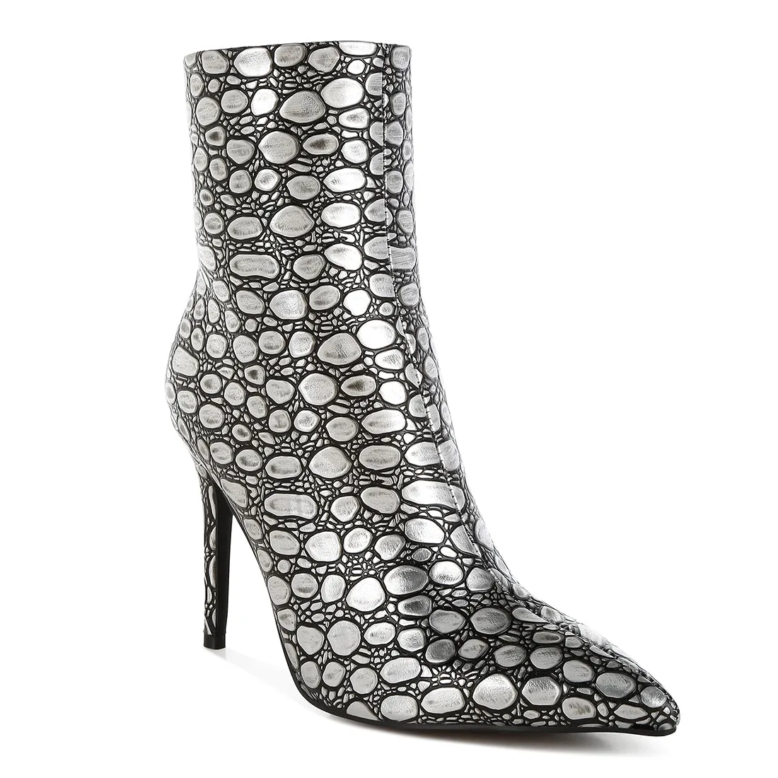 Embossed Stiletto Heel Ankle Boots