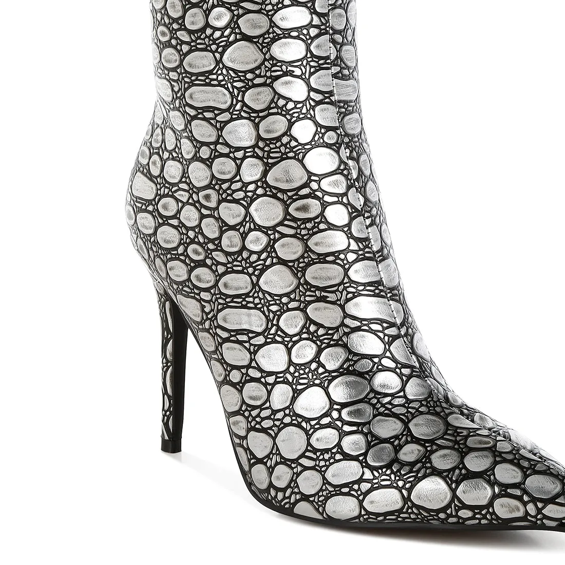 Embossed Stiletto Heel Ankle Boots