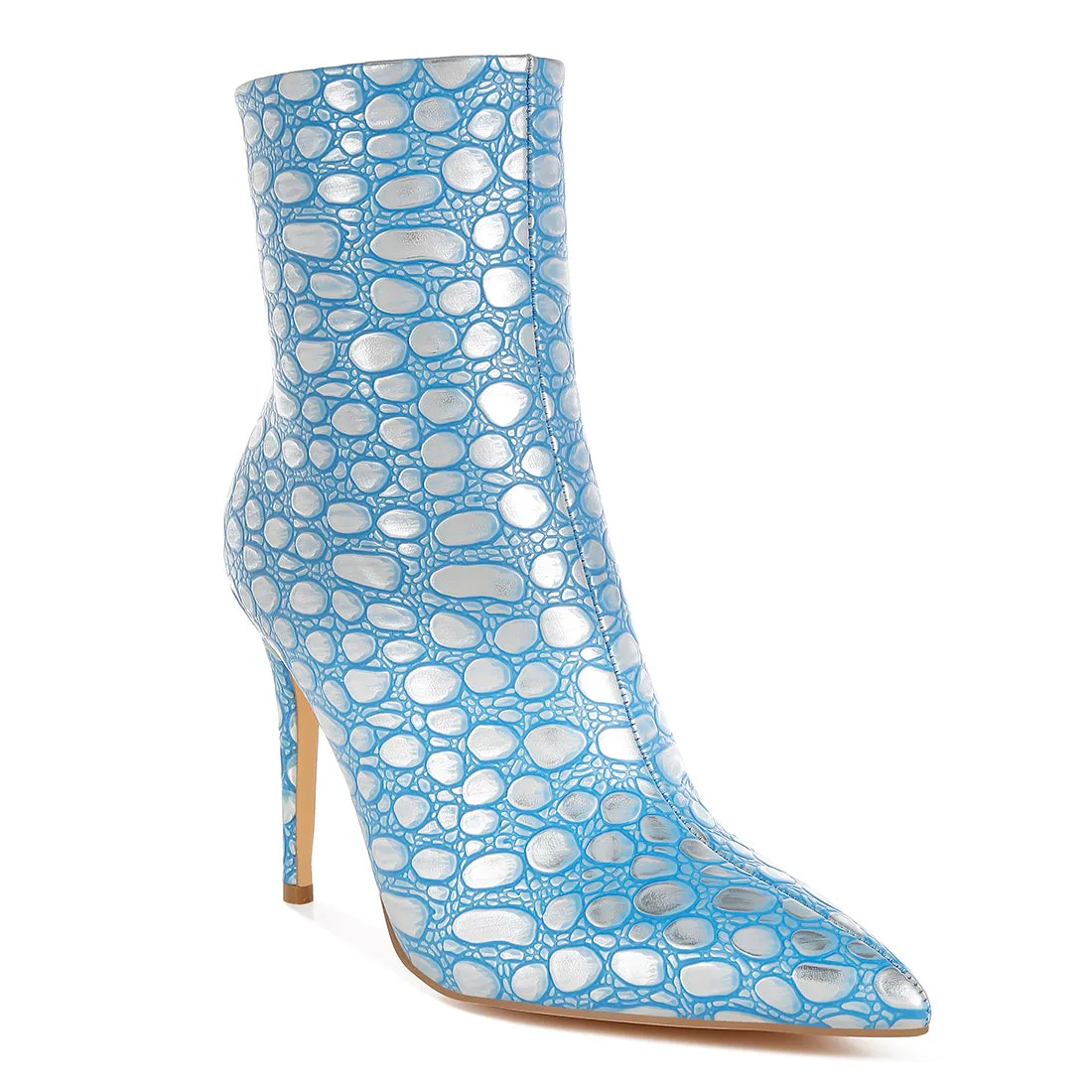 Embossed Stiletto Heel Ankle Boots