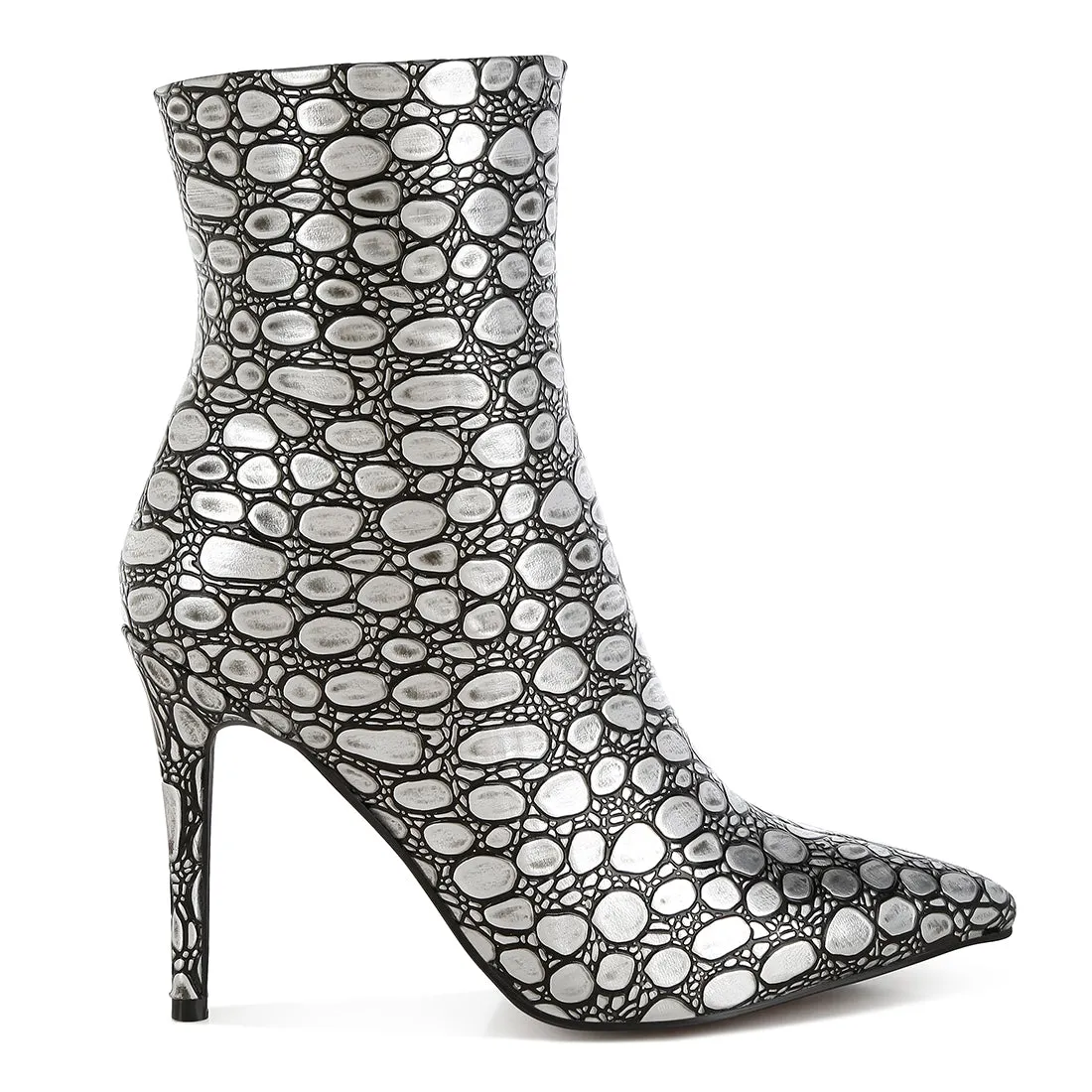 Embossed Stiletto Heel Ankle Boots