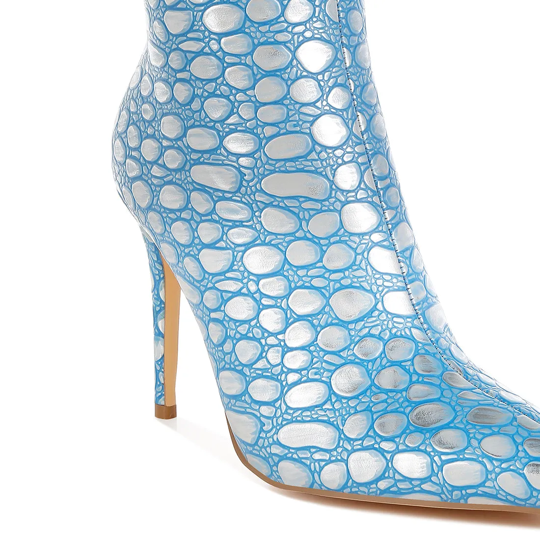 Embossed Stiletto Heel Ankle Boots