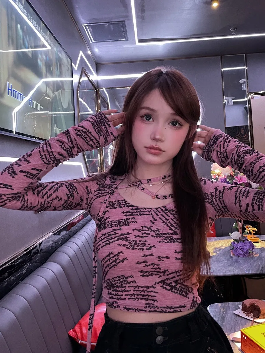 [Evil Tooth]Graffiti Ink Ribbon Knitted Top