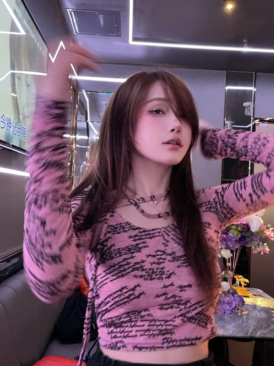 [Evil Tooth]Graffiti Ink Ribbon Knitted Top