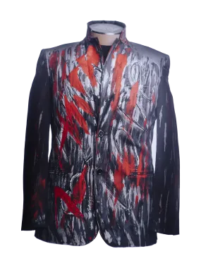 Graffiti-Inspired Hand-Painted Cotton Jacket In Red And Silver