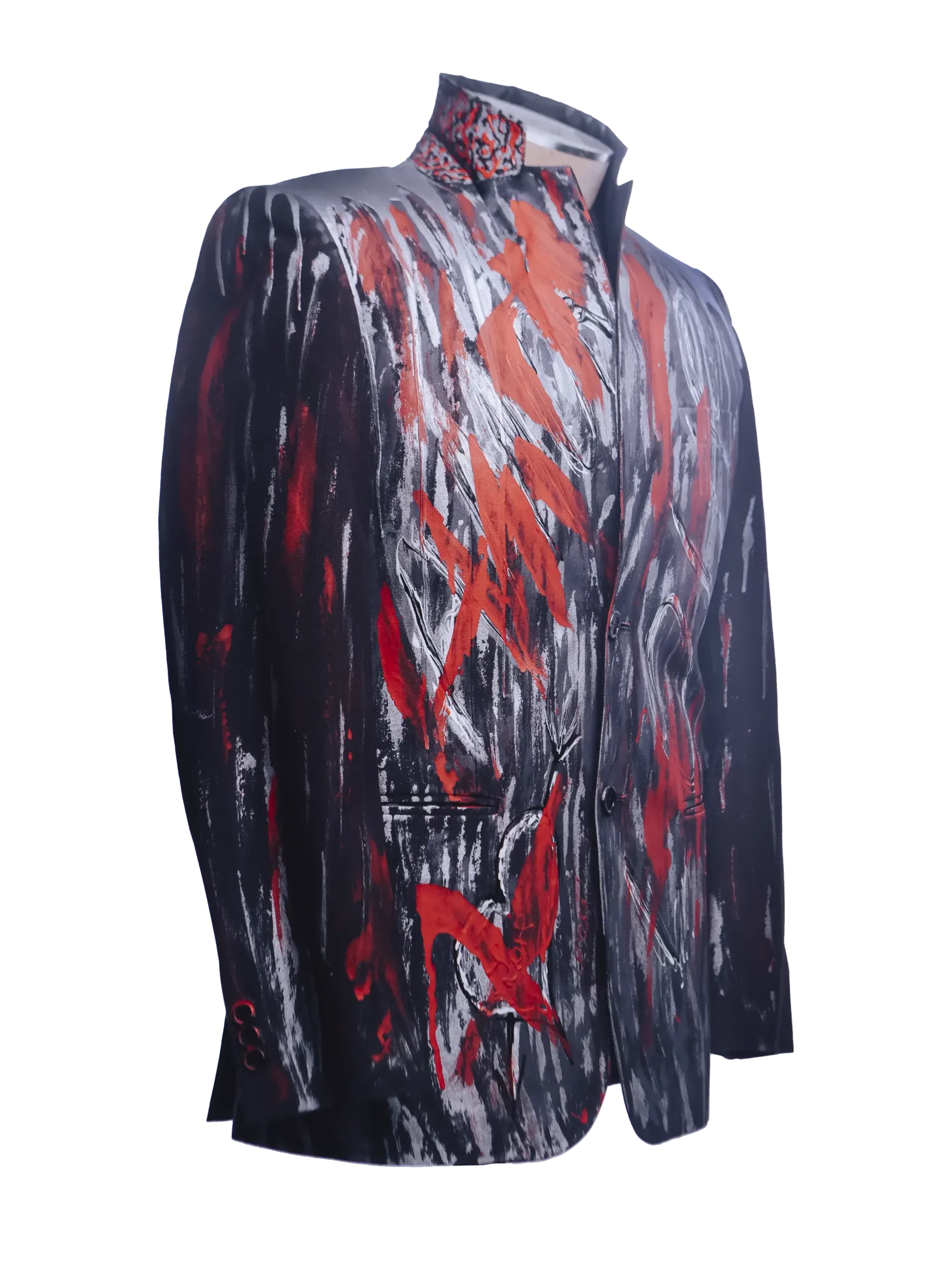 Graffiti-Inspired Hand-Painted Cotton Jacket In Red And Silver