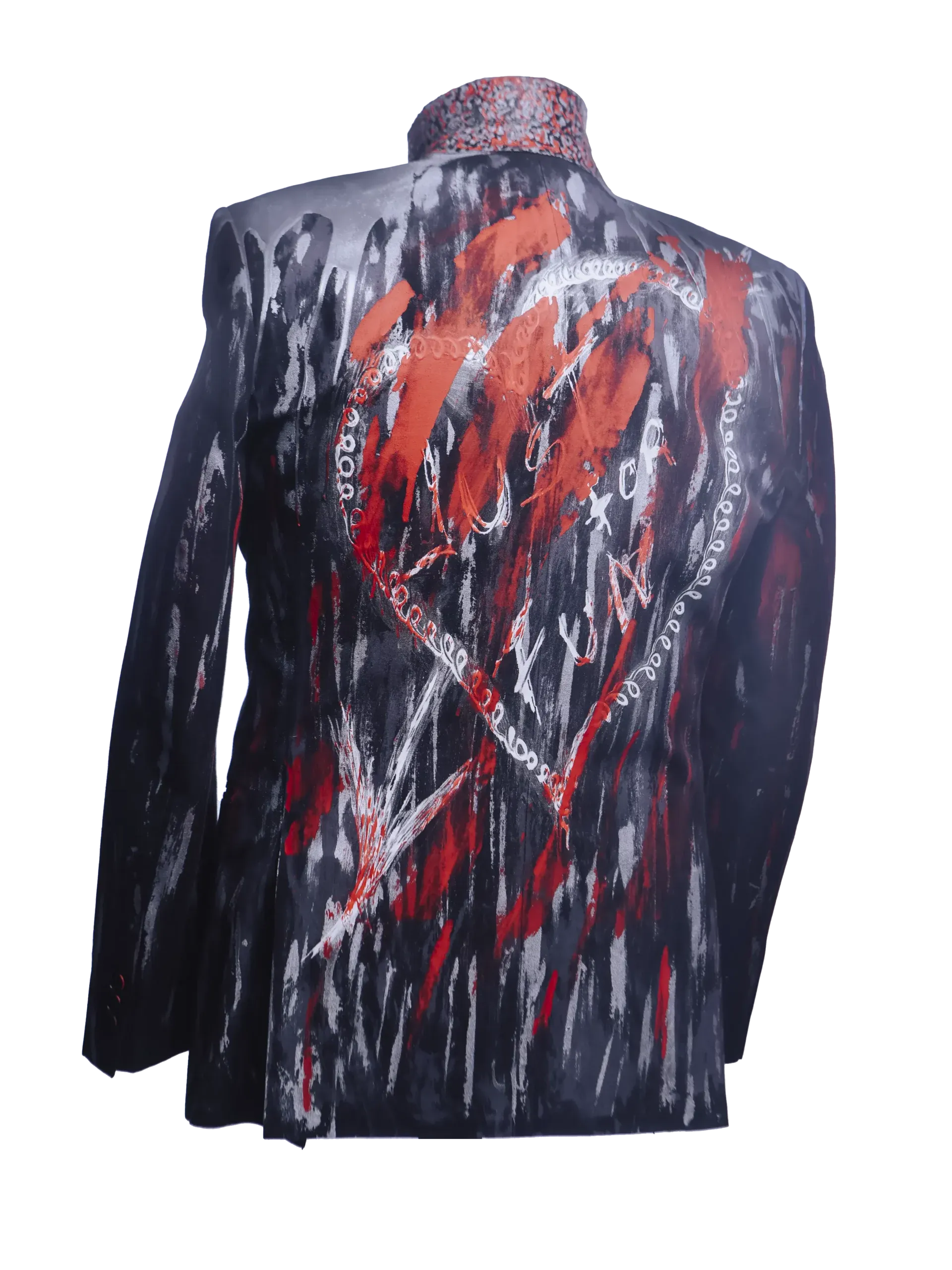 Graffiti-Inspired Hand-Painted Cotton Jacket In Red And Silver