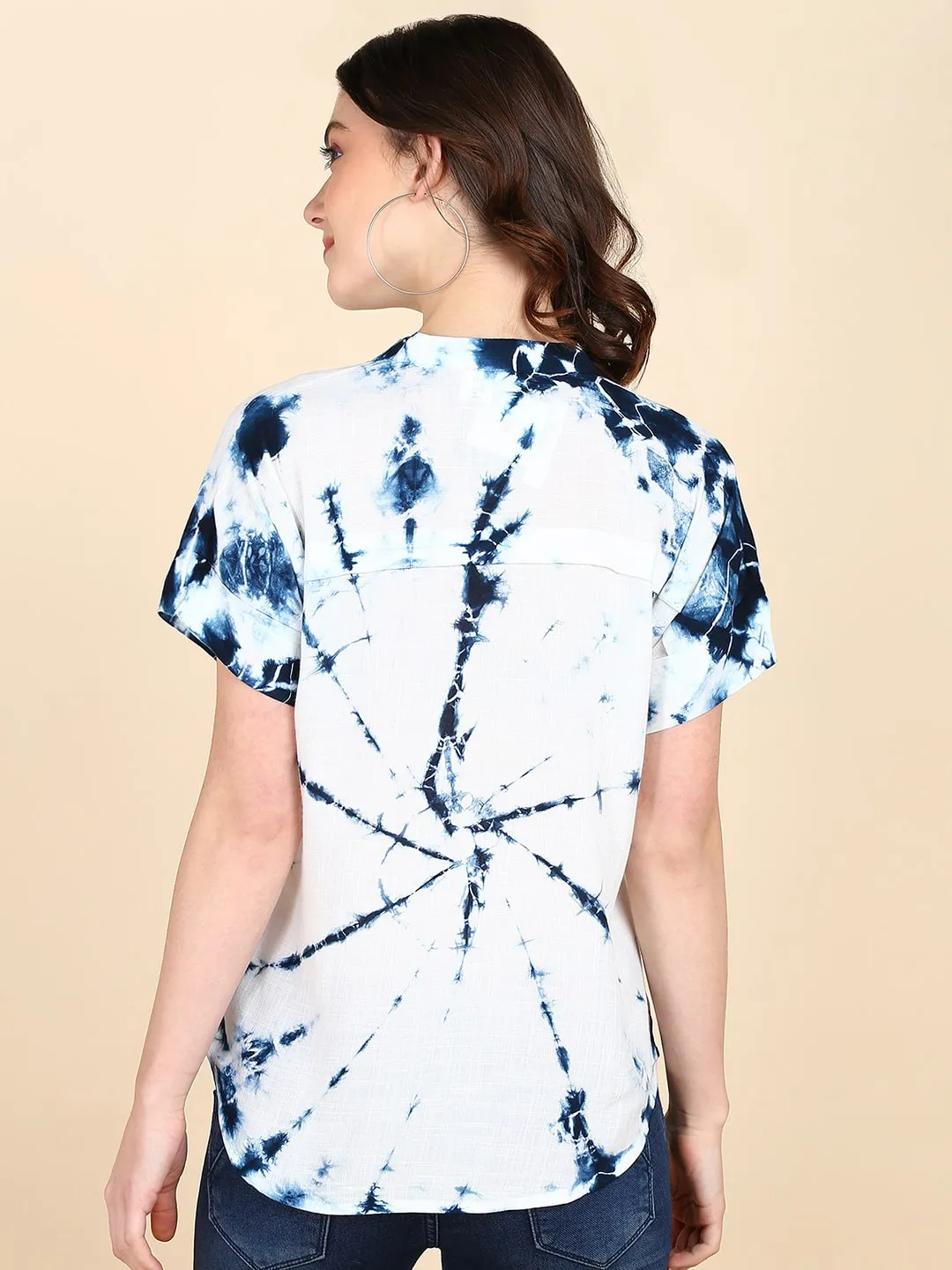 Half Sleeves Tie Dyed Fitted Rayon Top