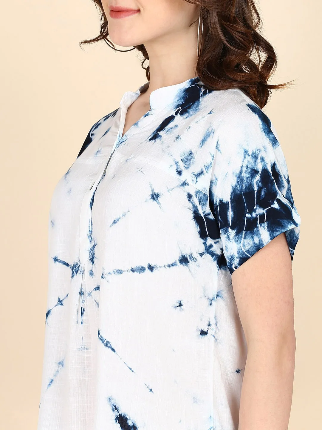 Half Sleeves Tie Dyed Fitted Rayon Top
