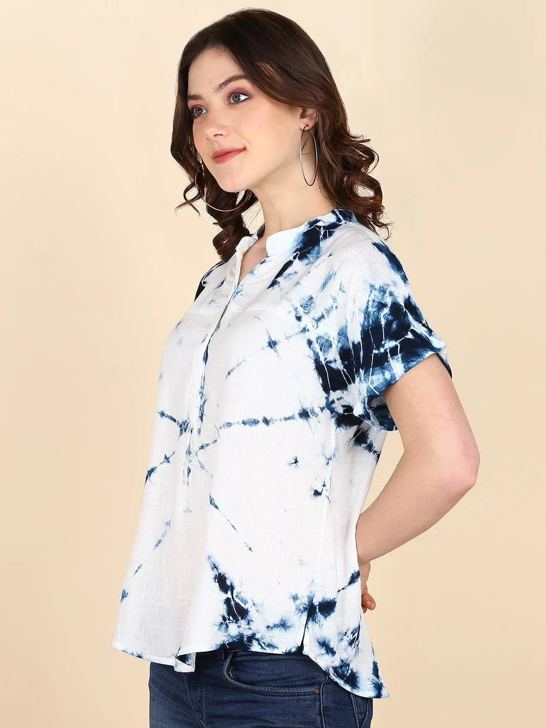 Half Sleeves Tie Dyed Fitted Rayon Top