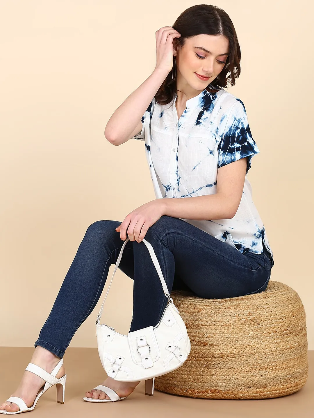 Half Sleeves Tie Dyed Fitted Rayon Top