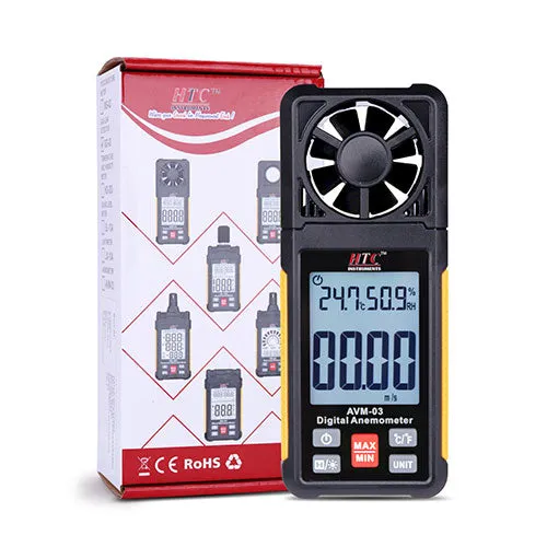 HTC AVM-03 Mini Anemometer Wind Speed 0.70-30.00 m/s Temperature -20°C to 60°C Humidity 0.0%-99.9% with Backlit LCD