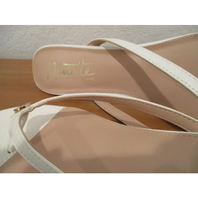 Nanette Lepore Soft White Pebbled T Strap Slip On Mulesslides Size Us