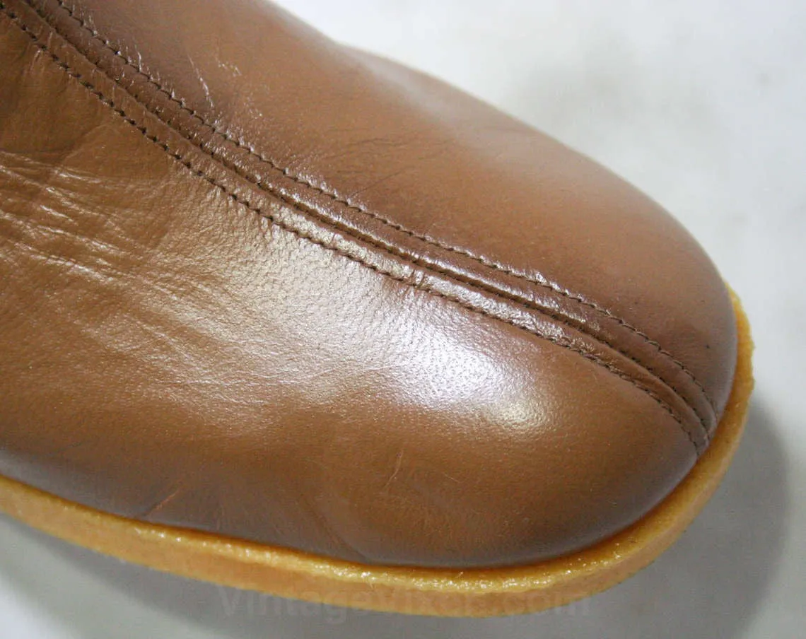 Size 9 1960s Shoes - Go Go Girl Brown Leather Slingback 60s Shoe - Supple & Soft - Buckled Straps - Mod 60s Chic - Stacked Heel - 43665-1