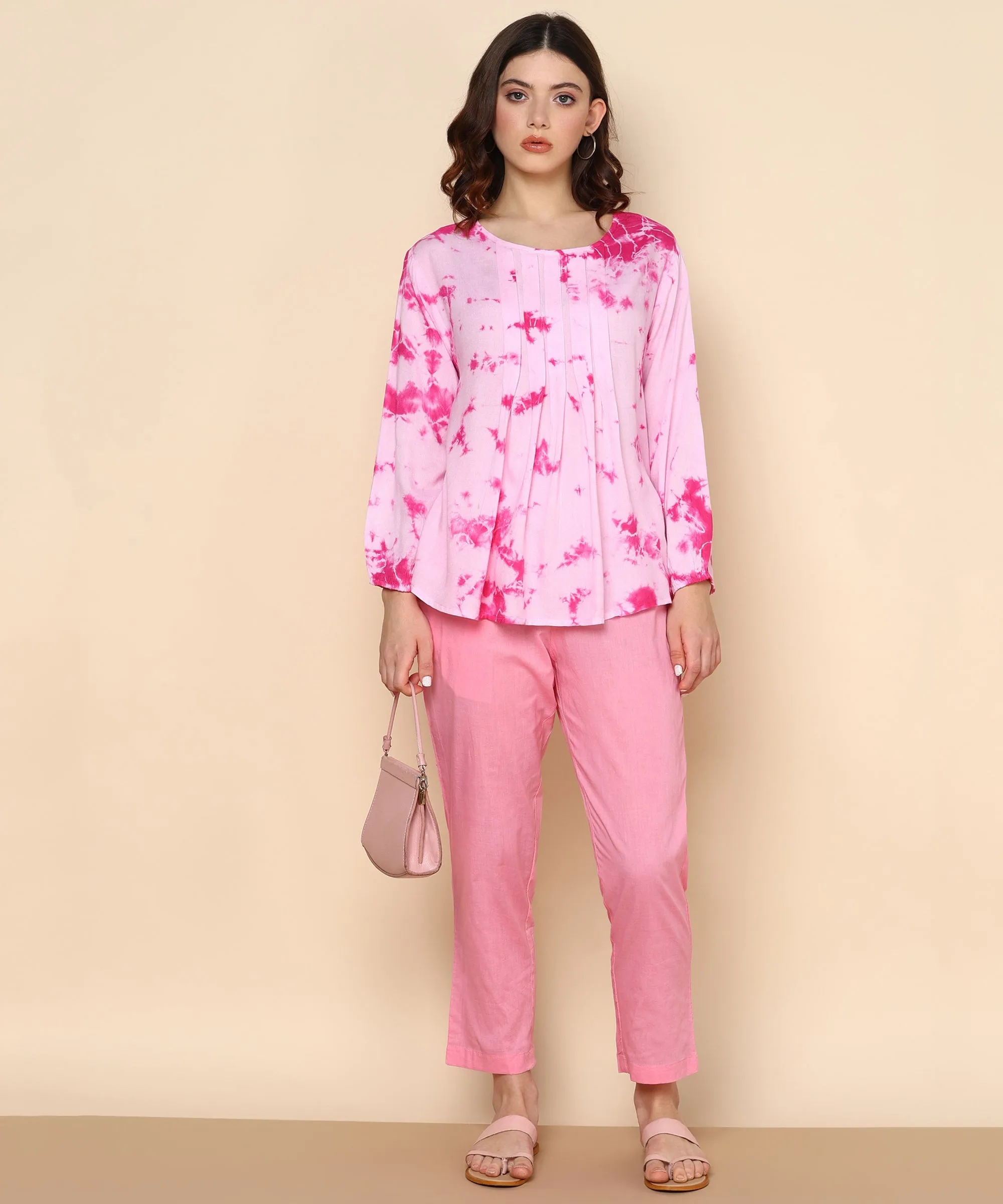 Tie Dyed Full Sleeves Pleated Top