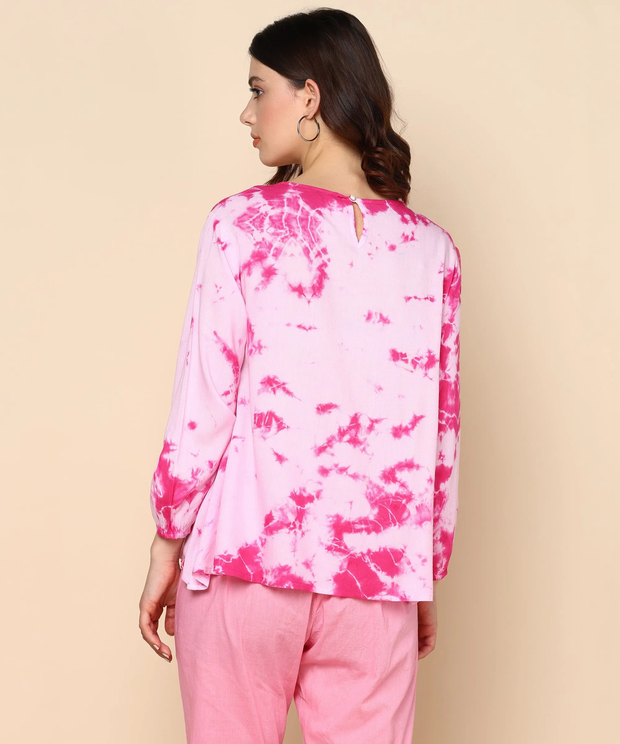 Tie Dyed Full Sleeves Pleated Top