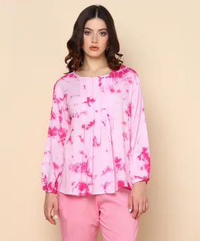 Tie Dyed Full Sleeves Pleated Top