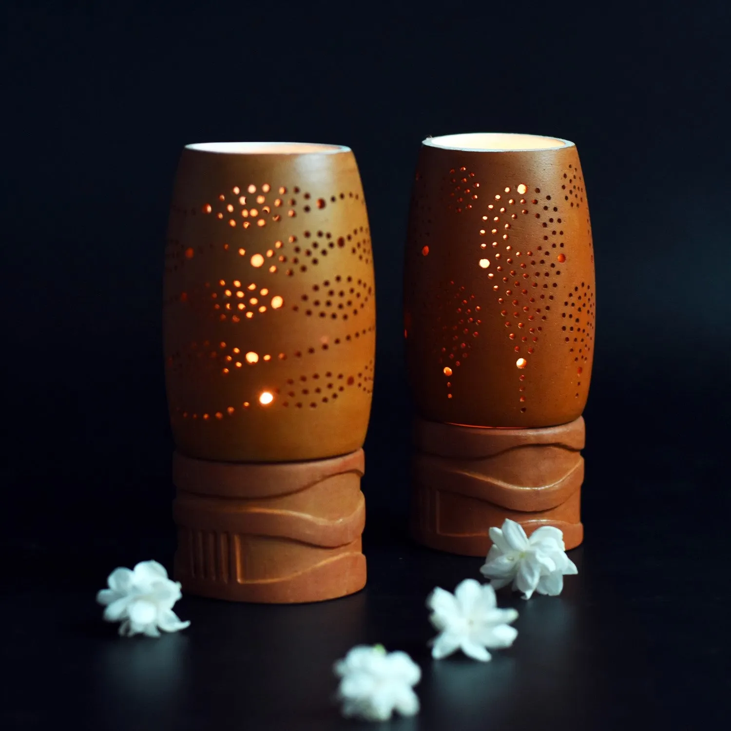 Unique Design Tealight Candle Holder Stand | Artistic | Terracotta | Set of 2