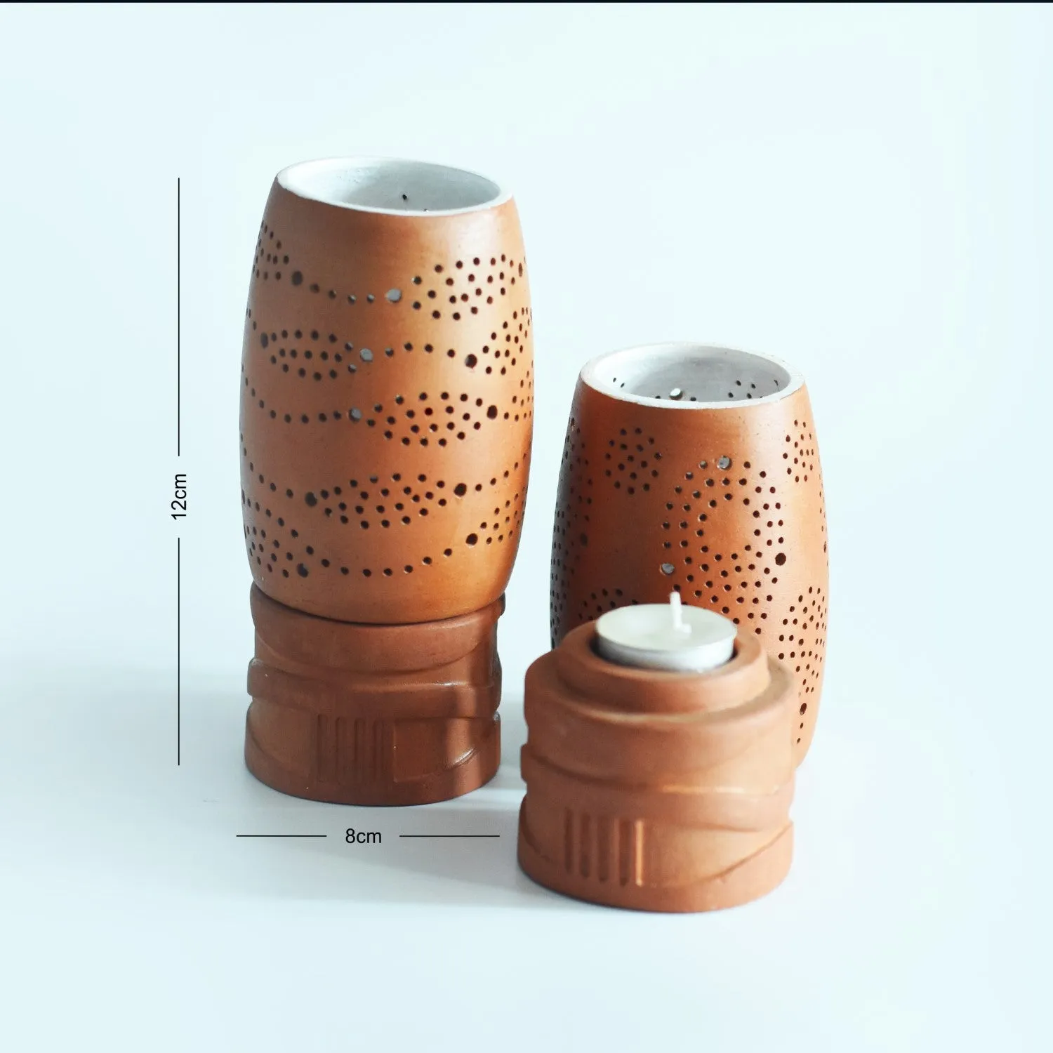 Unique Design Tealight Candle Holder Stand | Artistic | Terracotta | Set of 2