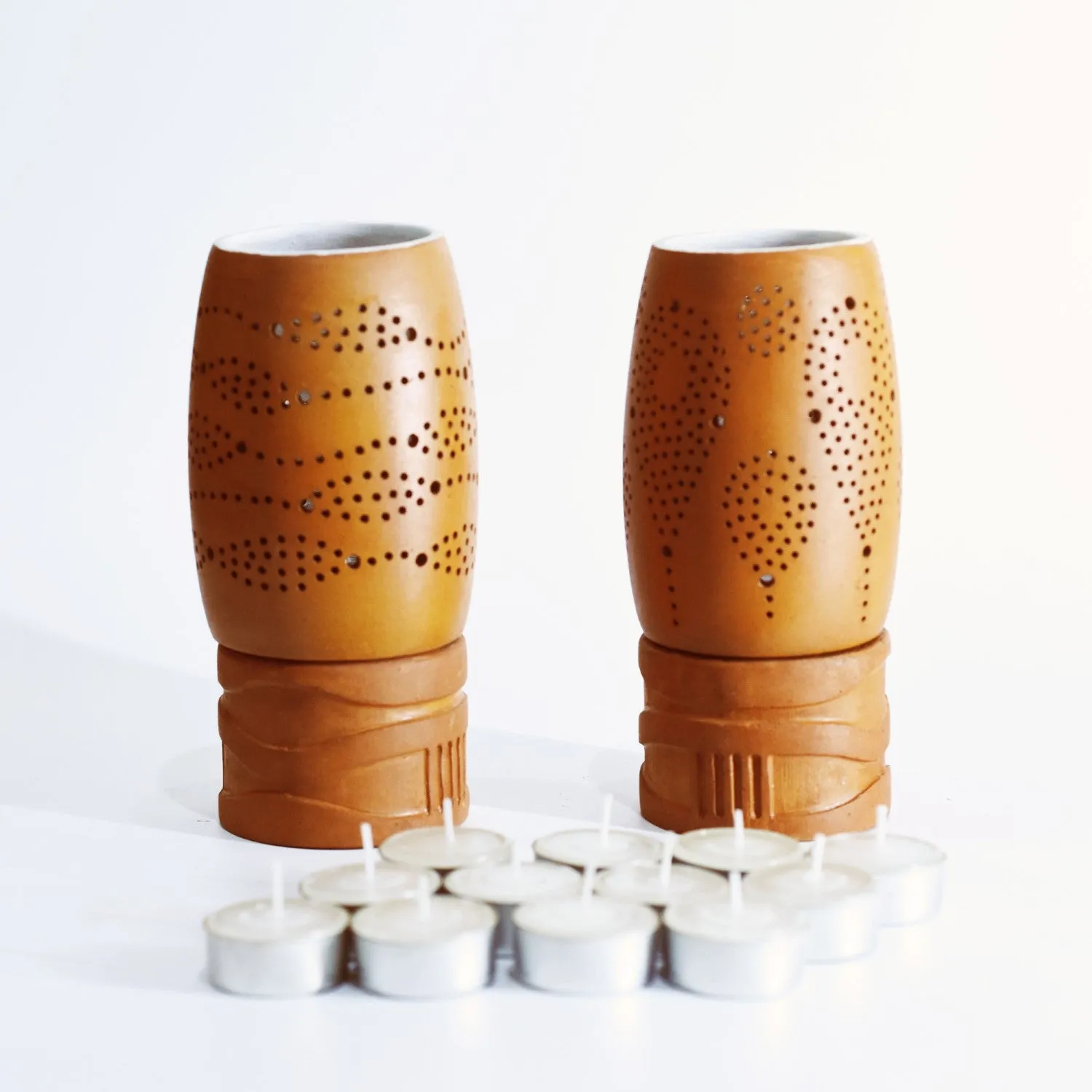 Unique Design Tealight Candle Holder Stand | Artistic | Terracotta | Set of 2