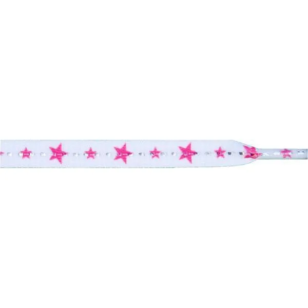 Wholesale Stars Flat 5/16" - Hot Pink Star on White (12 Pair Pack) Shoelaces