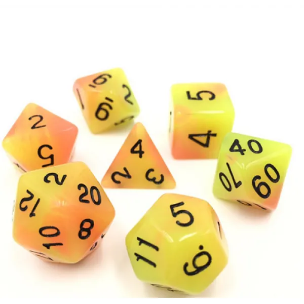 Yellow & Red Glow Poly Dice Set -GYRB1